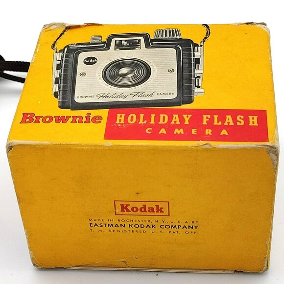 Kodak Brownie Camera Holiday Flash Vintage Strap Box Mid Century Untested 1950s - Picture 10 of 11